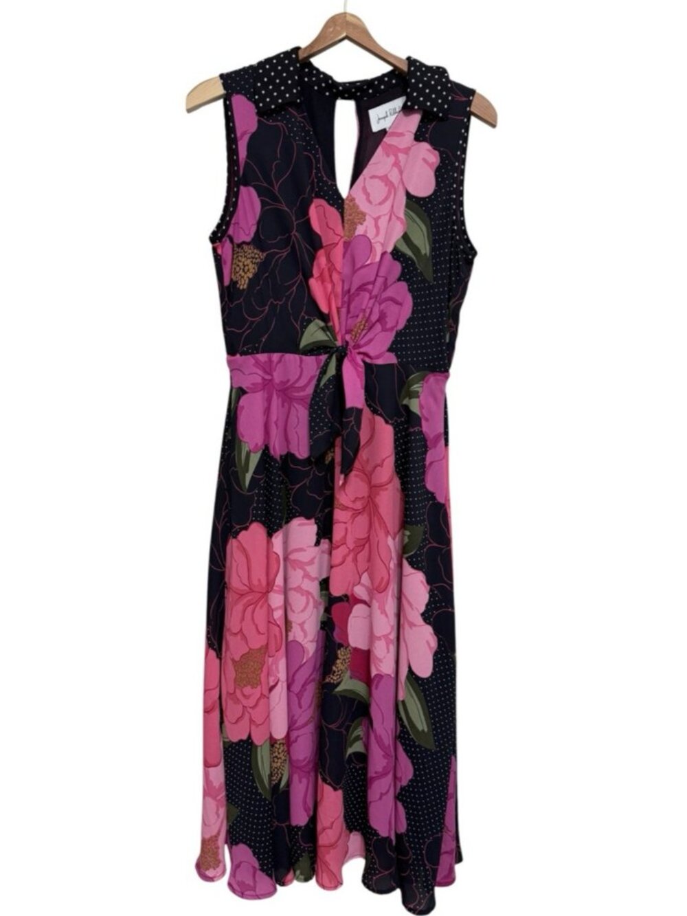 Joseiph Ribkoff Floral & Polka Dot Dress Style 211279 Size 10 Pink Magenta